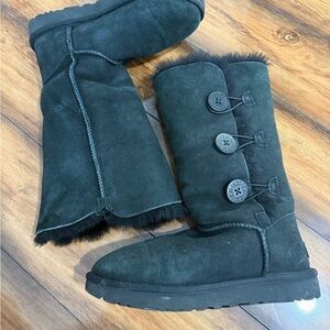 UGG Black Button Short Suede Shearling Boots